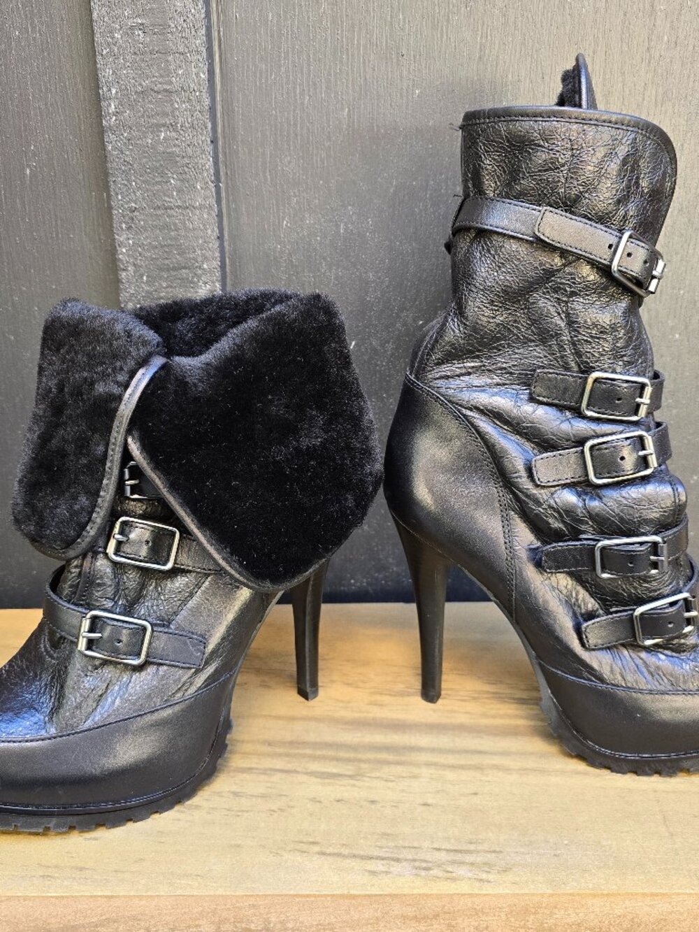 ASH Black Leather Fur Lined Boots - Size 38